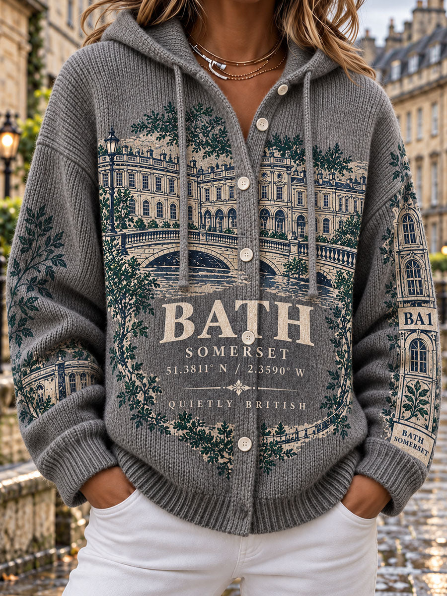 Women's British Town Print Knitted Coat