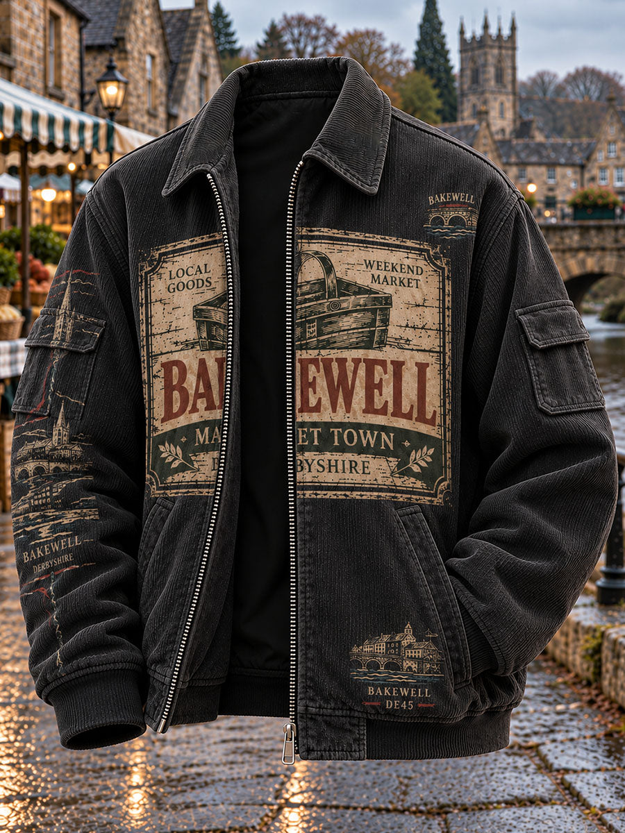 Men's British Town Print Corduroy Jacket