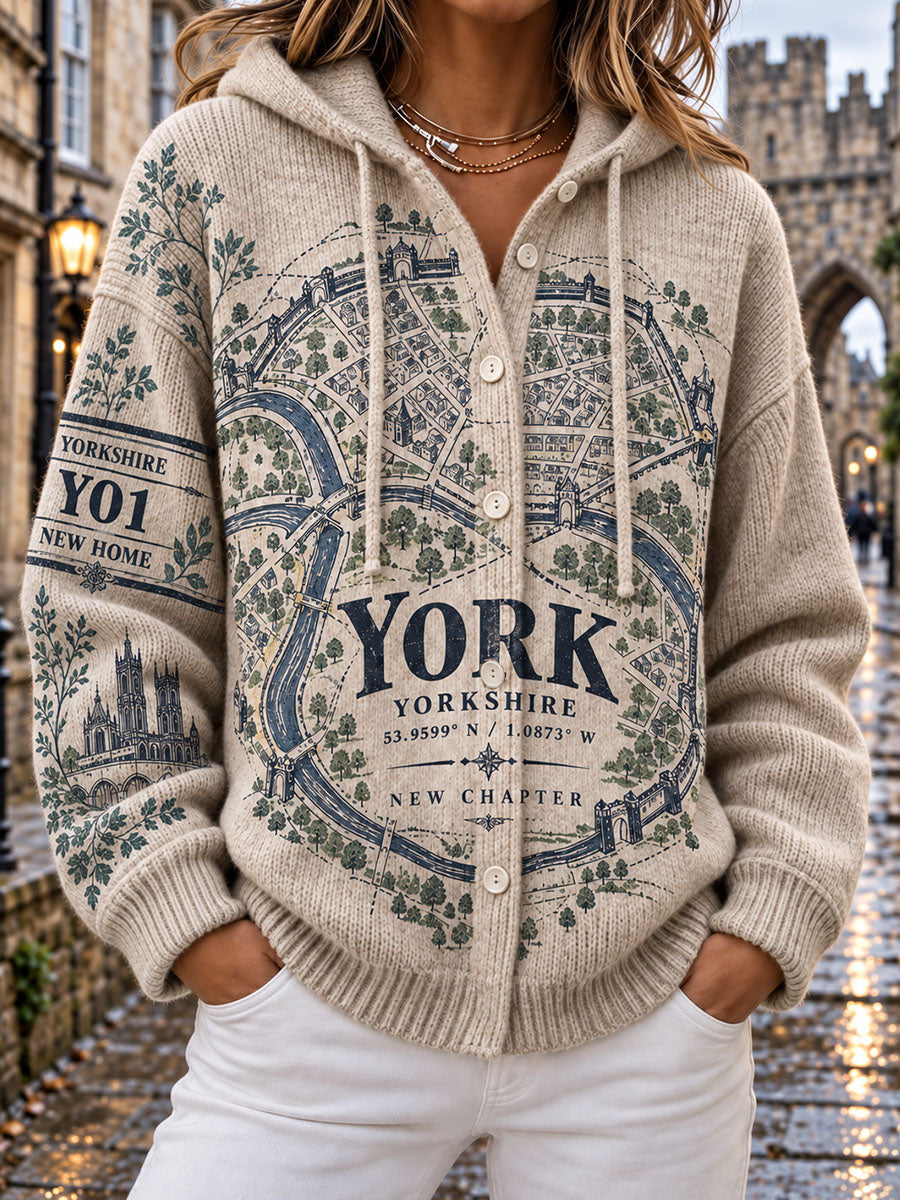 Women's British Town Print Knitted Coat