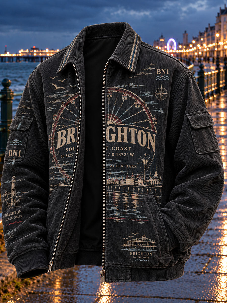 Men's British Town Print Corduroy Jacket