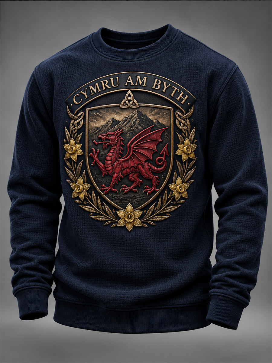 Men's Welsh Red Dragon Printed Crew Neck Sweatshirt