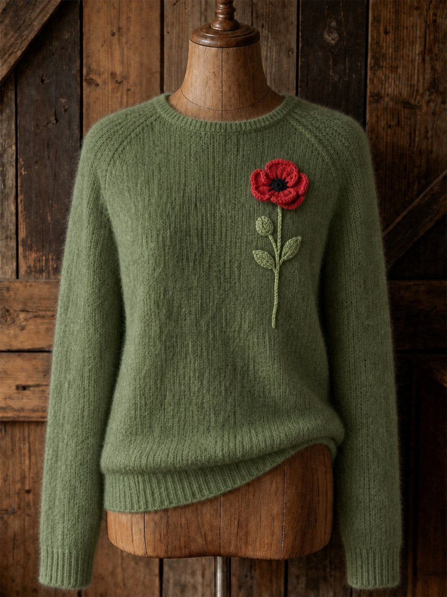 Women's Classy Papaveraceae Flower Print crew neck sweater