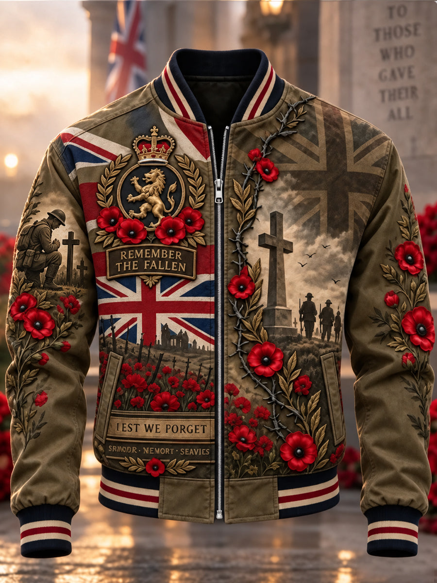 Men's British Veterans  Remembrance Day Printed Monkey Jacket