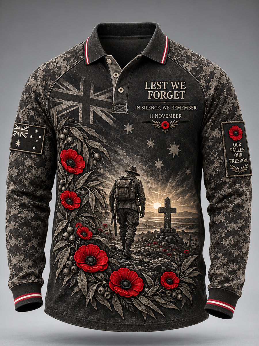 Men's Australian Veterans Remembrance Day Waffle Long Sleeve T-Shirt