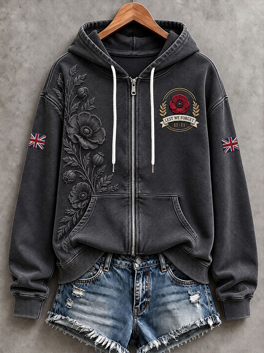 Women's Lest We Forget Print Zip-Up Hoodie