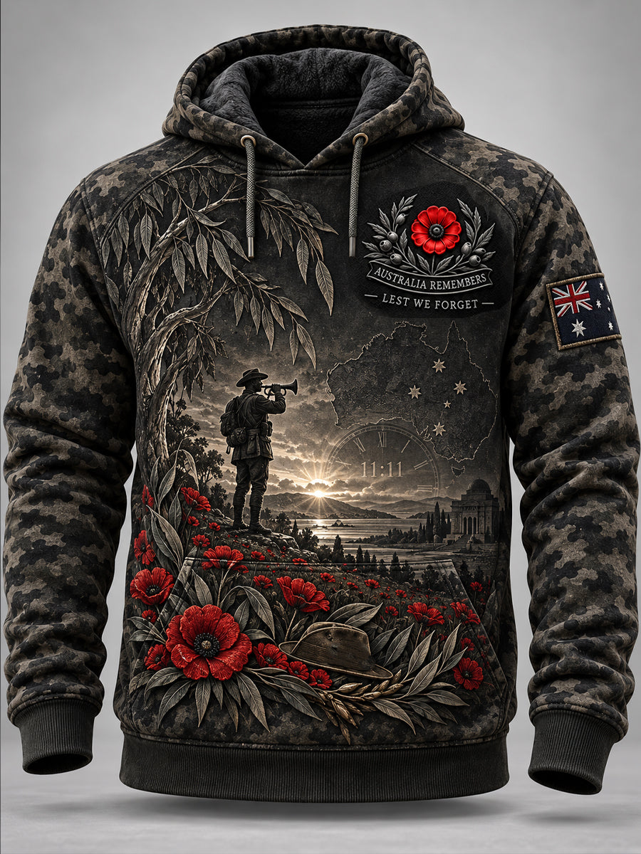 Men's Australian Veterans Remembrance Day Oversized Drop-Shoulder Hoodie with Pockets