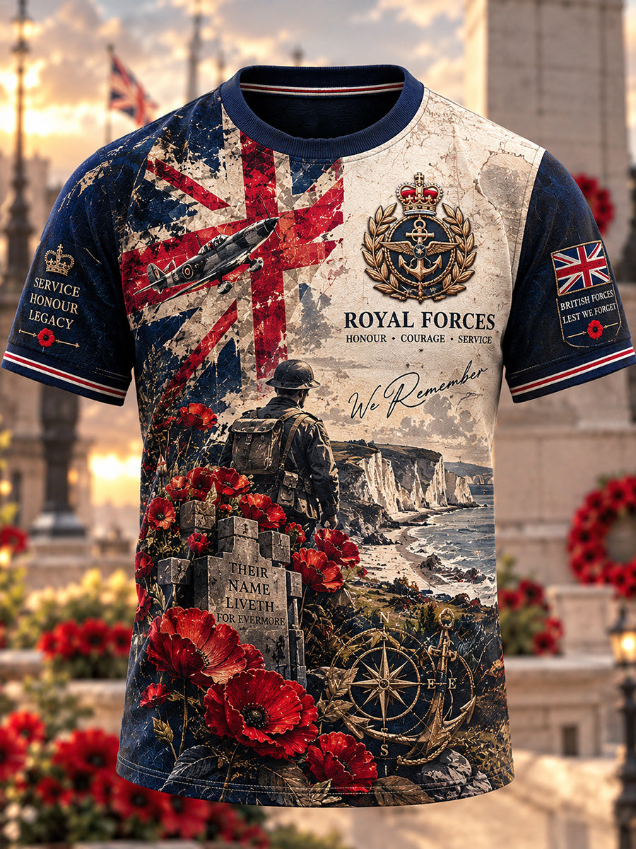 Men's British Remembrance Day Printed Round-neck T-shirt