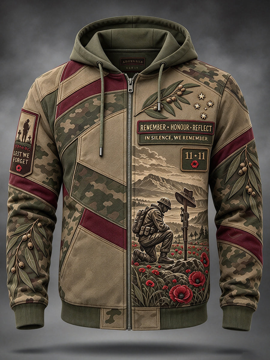 Men's Australian Veterans Remembrance Day Zip-Up Hoodie