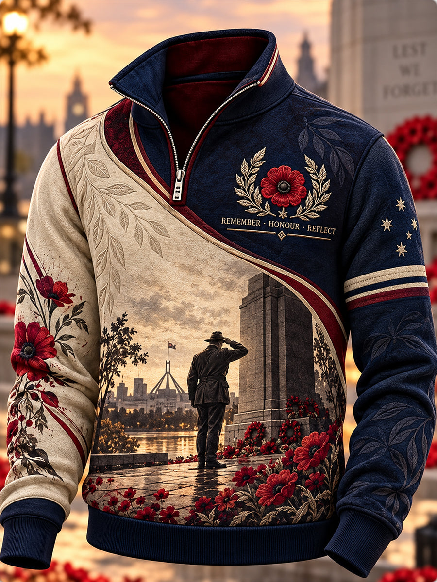 Men's Australian Veteran Remembrance Day Long-Sleeve Stand-Collar Sweatshirt