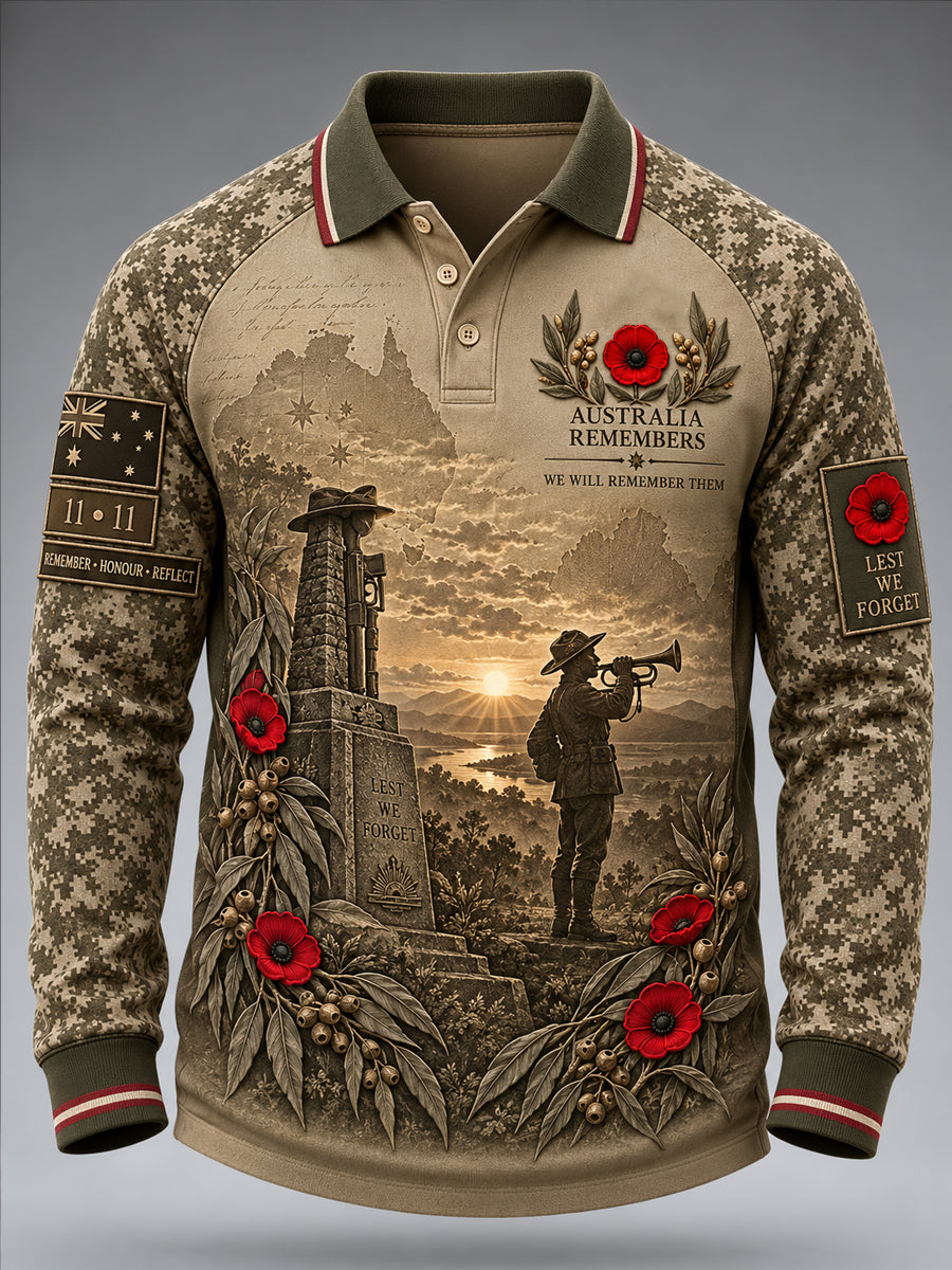 Men's Australian Veterans Remembrance Day Waffle Long Sleeve T-Shirt
