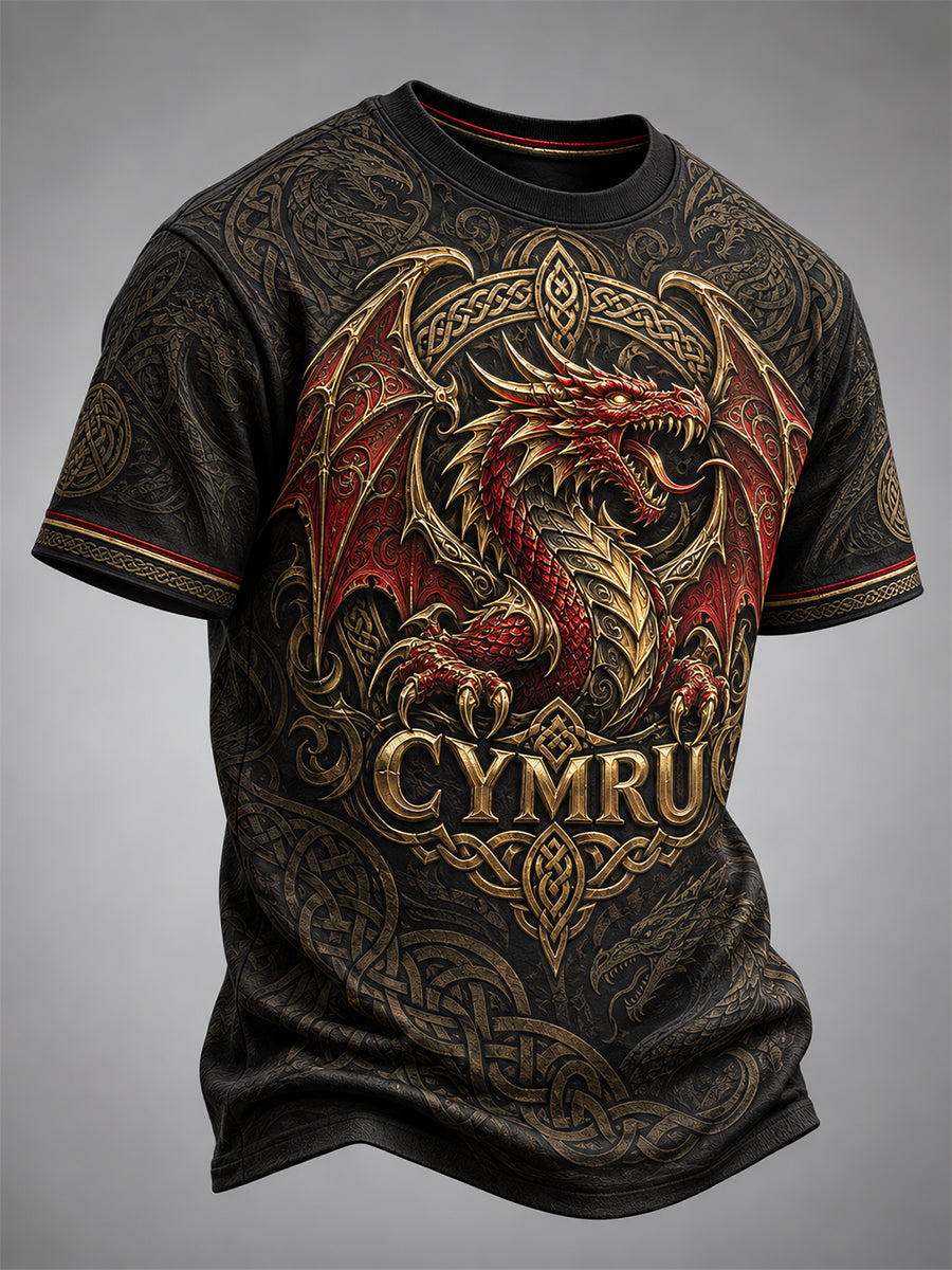 Men's Welsh Red Dragon Printed Short-Sleeve T-Shirt
