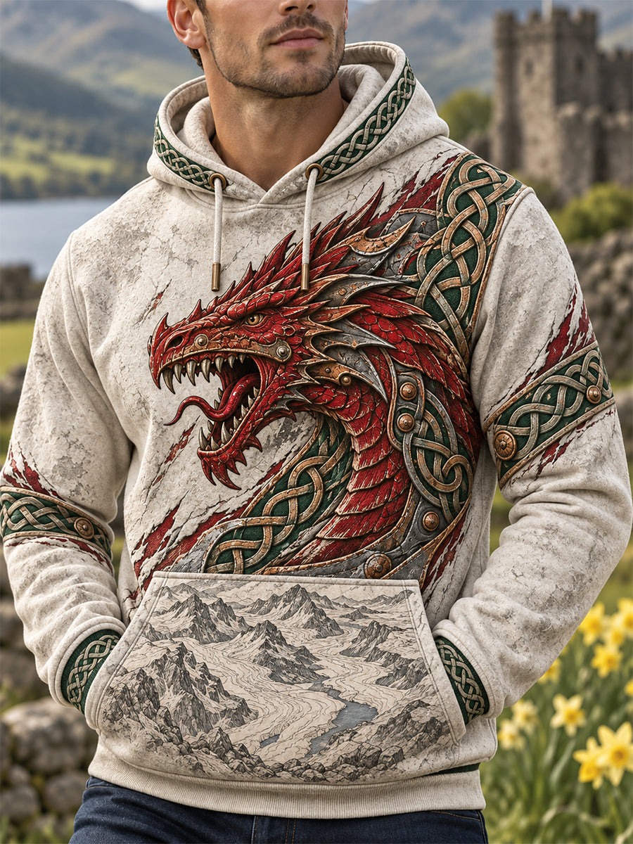 Men's Welsh Red Dragon Printed Hooded Sweatshirt