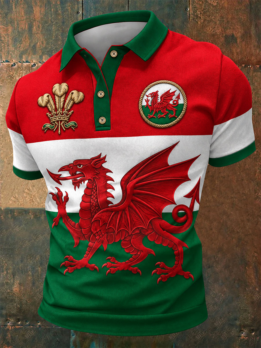 Men's Welsh Red Dragon Printed Polo Shirt