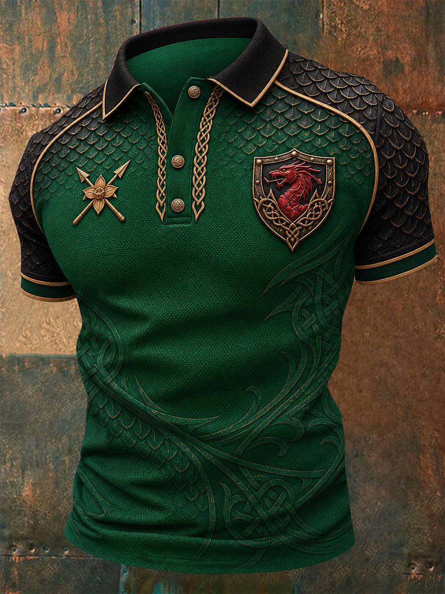 Men's Welsh Red Dragon Printed Polo Shirt