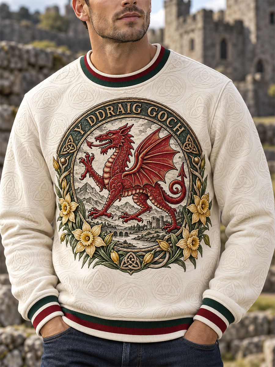 Men's Welsh Red Dragon Printed Crew Neck Sweatshirt