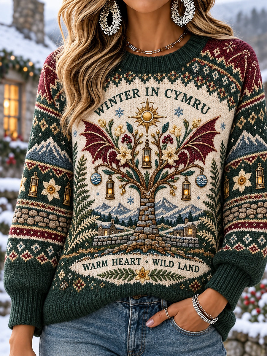 Women's Welsh Cultural Element Art Print Knit Sweater