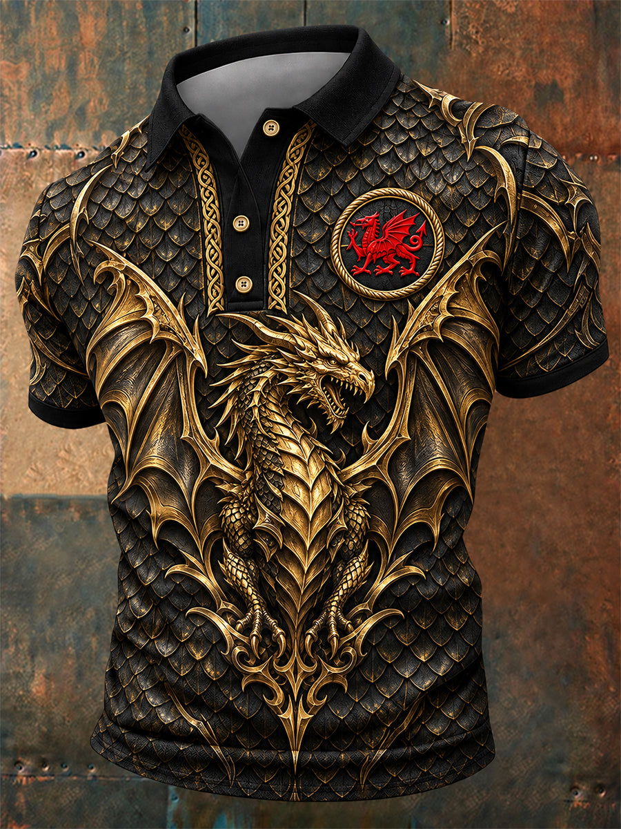 Men's Welsh Cultural Element Art Print Polo Shirt