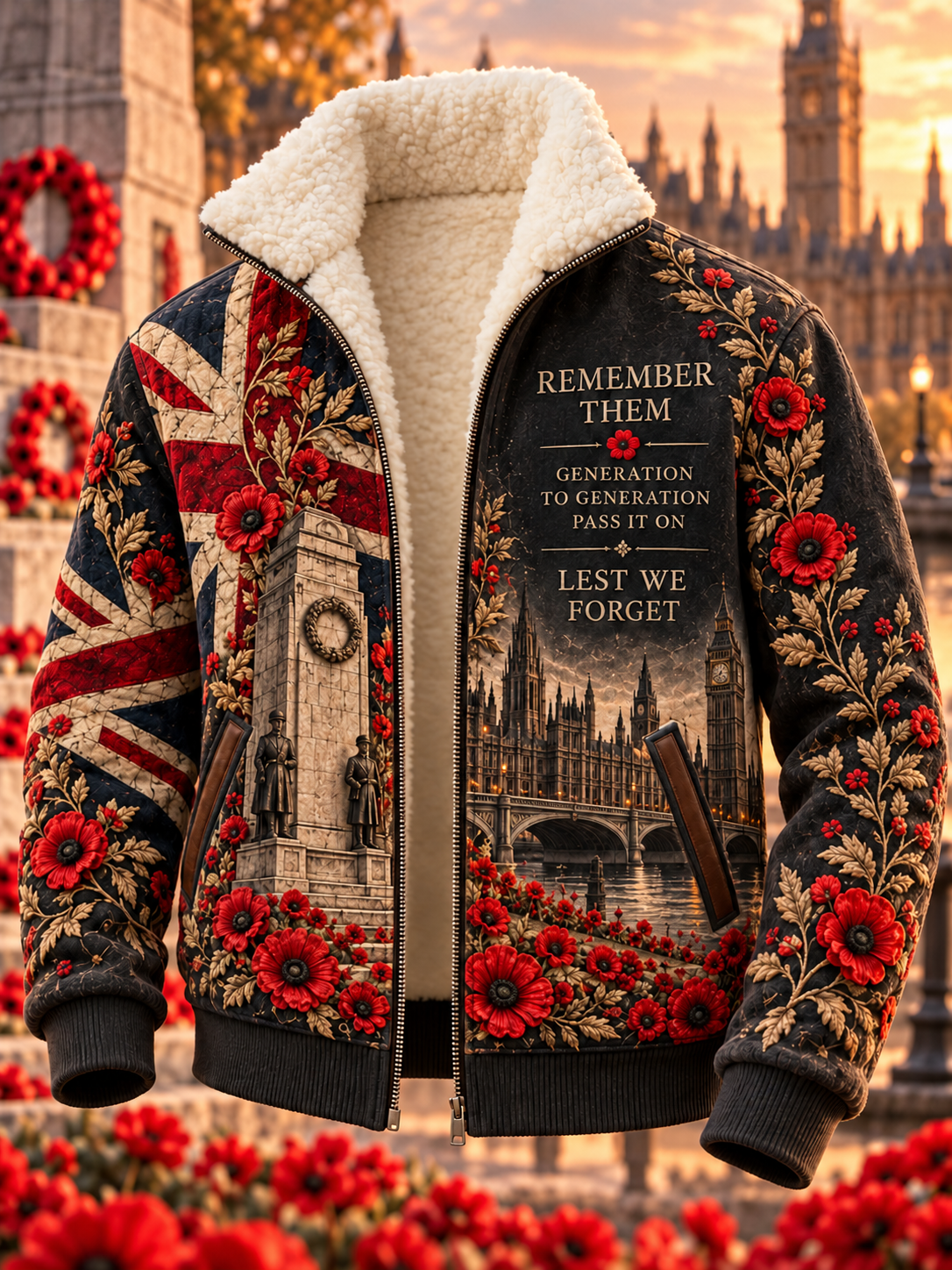 Men's Remembrance Day Lest We Forget Thickened Jacket