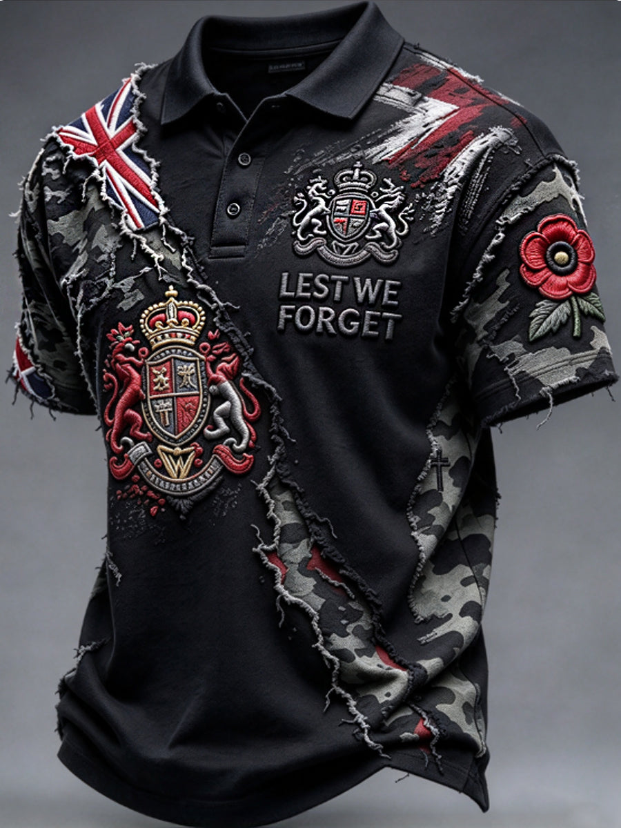 Men's Remembrance Day Lest We Forget polo shirt