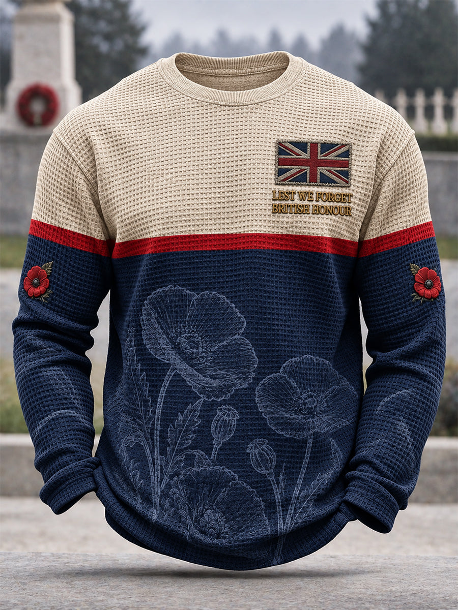 Men's Remembrance Day Lest We Forget Print Waffle Sweatshirt