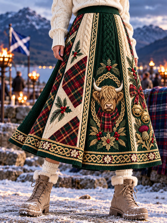 Women's Scottish Christmas Printed Long Half Skirt