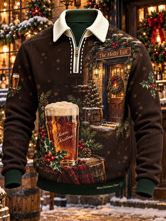 Men's British Christmas Print Half-Zip Sweatshirt