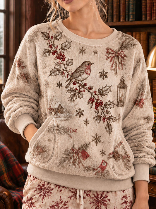 Women's British Christmas Pattern Fleece Sweatshirt
