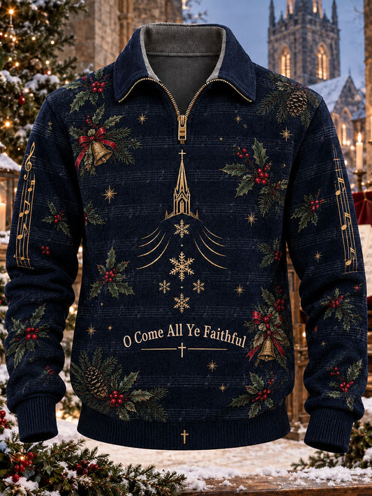 Men's British Christmas Print Half-Zip Sweatshirt