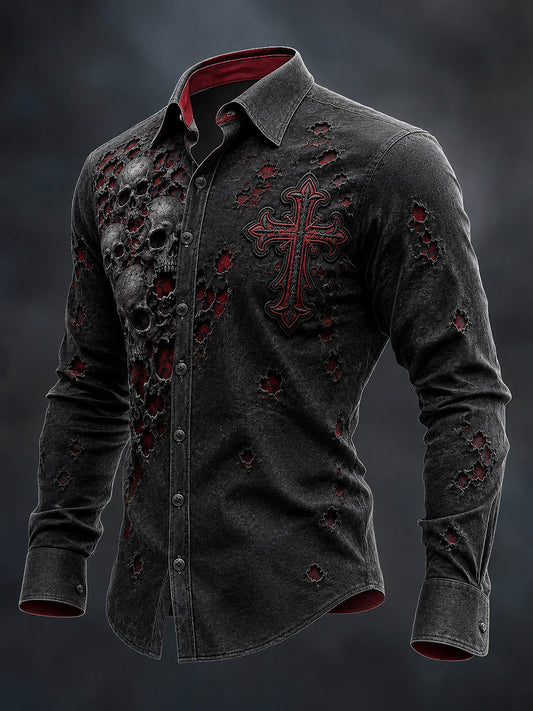 Men's Gothic Skull Art Print Shirt