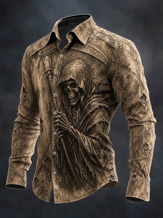 Men's Gothic Skull Art Print Shirt