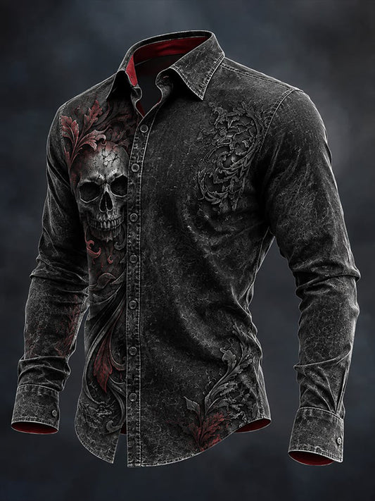 Men's Gothic Skull Art Print Shirt