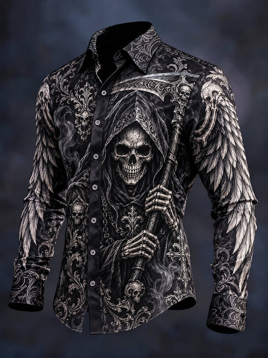 Men's Gothic Skull Art Print Shirt
