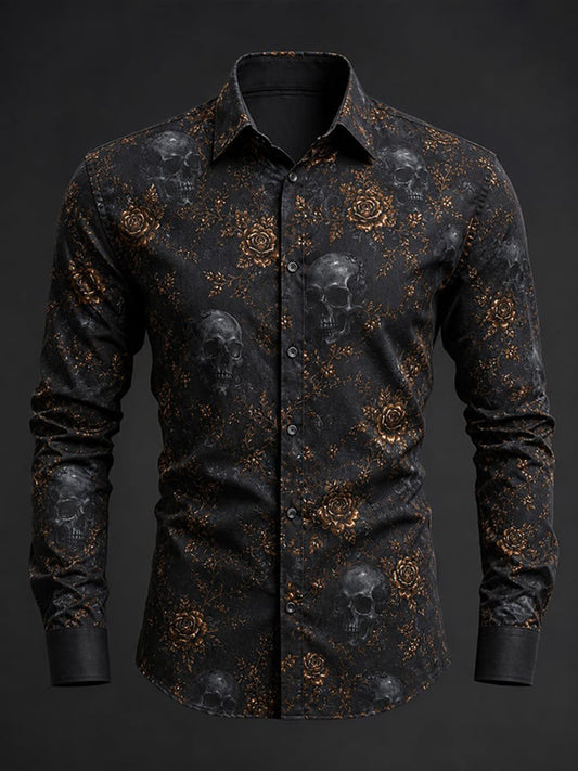 Men's Gothic Skull Art Print Shirt