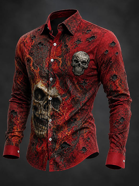 Men's Gothic Skull Art Print Shirt