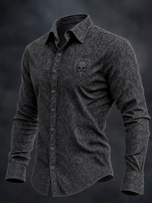 Men's Gothic Skull Art Print Shirt