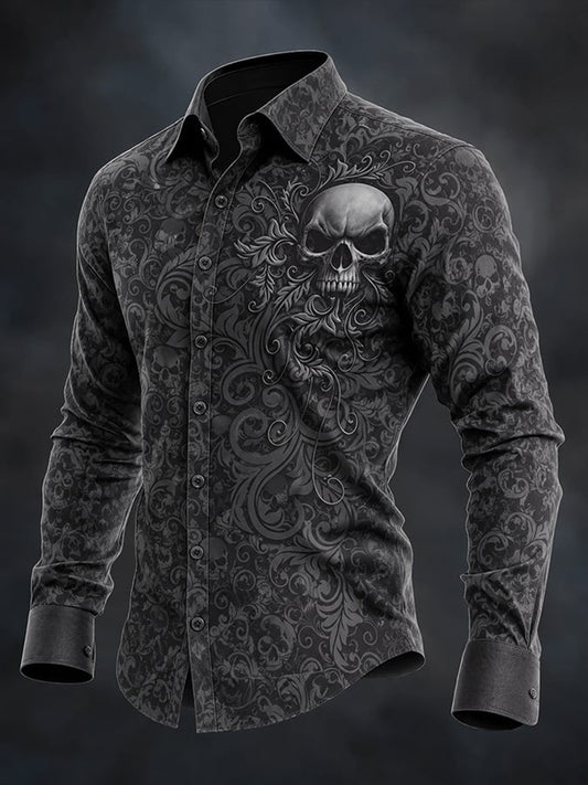 Men's Gothic Skull Art Print Shirt