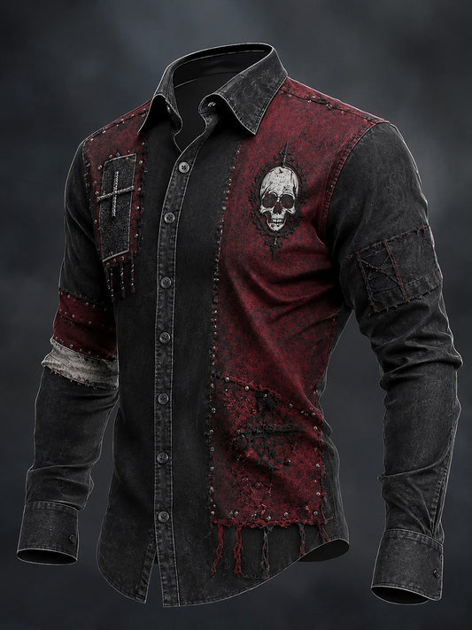 Men's Gothic Skull Art Print Shirt