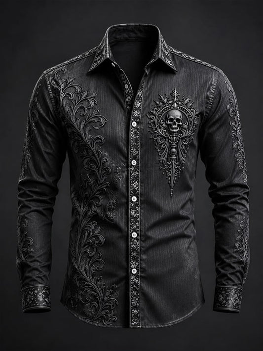 Men's Gothic Skull Art Print Shirt