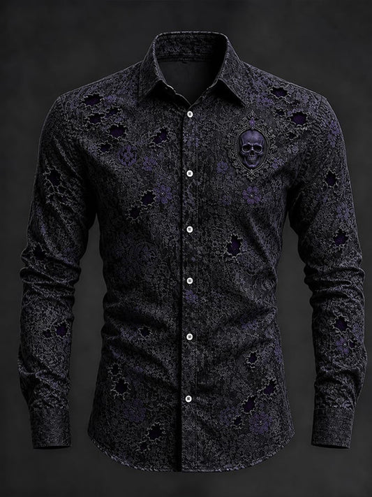 Men's Gothic Skull Art Print Shirt