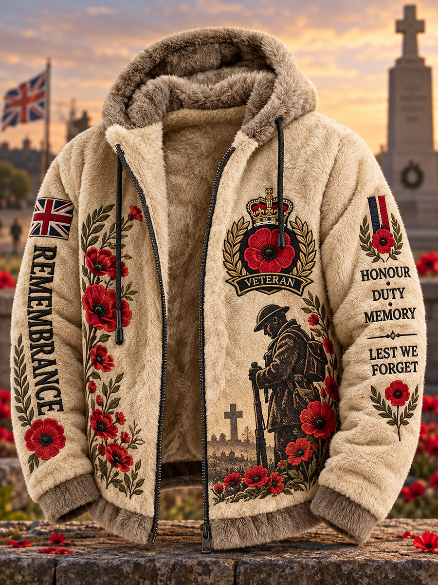 Men’s Veteran Memorial-Themed Printed Flannel Hooded Jacket