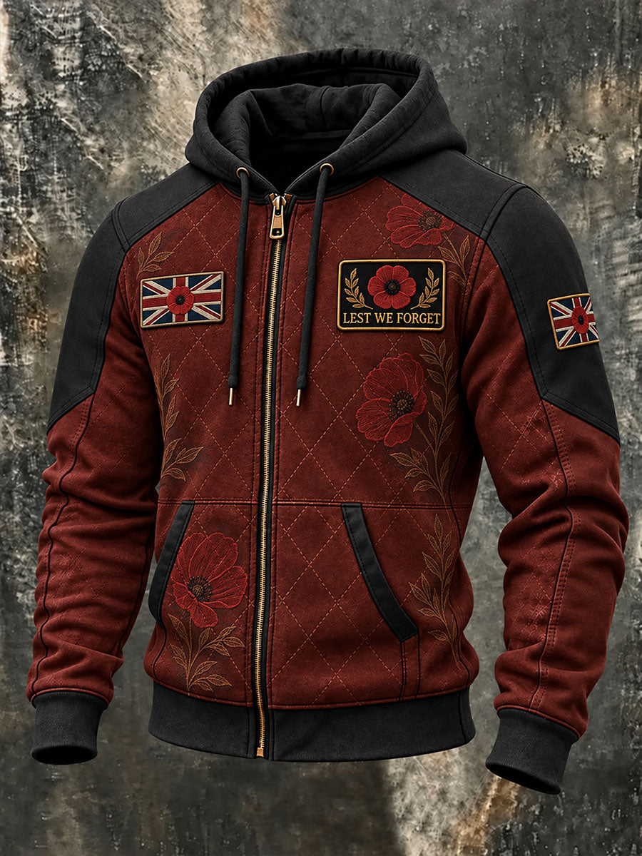 Men's Lest We Forget Print Zip-Up Hoodie