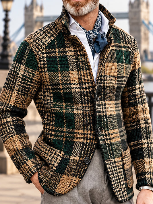 Men's British Style Plaid Print Outerwear