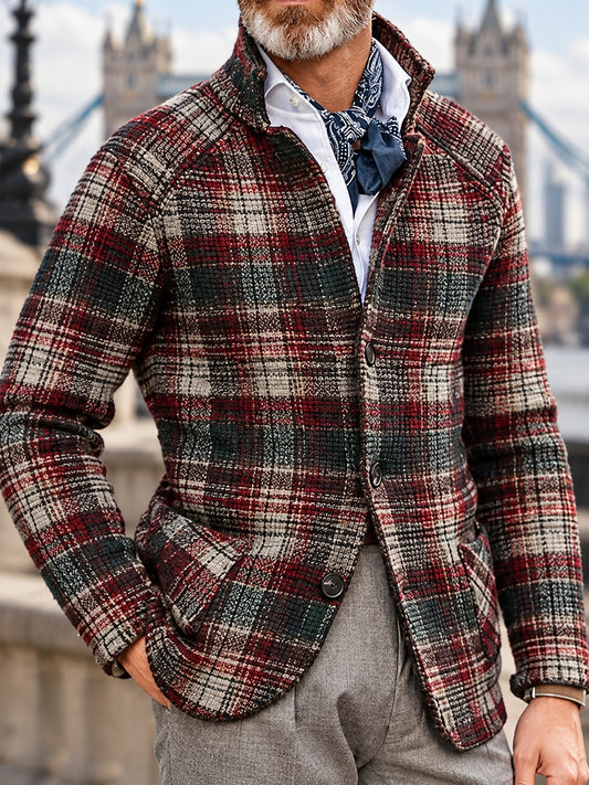 Men's British Style Plaid Print Outerwear