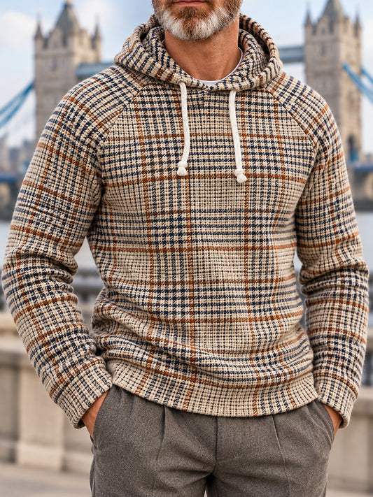 Men's British Style Plaid Print Casual Hoodie