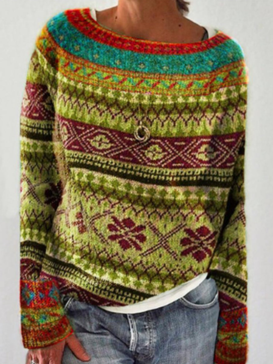 Women's Icelandic Sweater Crew Neck Loose Pullover