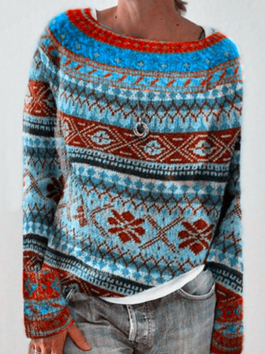 Women's Icelandic Sweater Crew Neck Loose Pullover