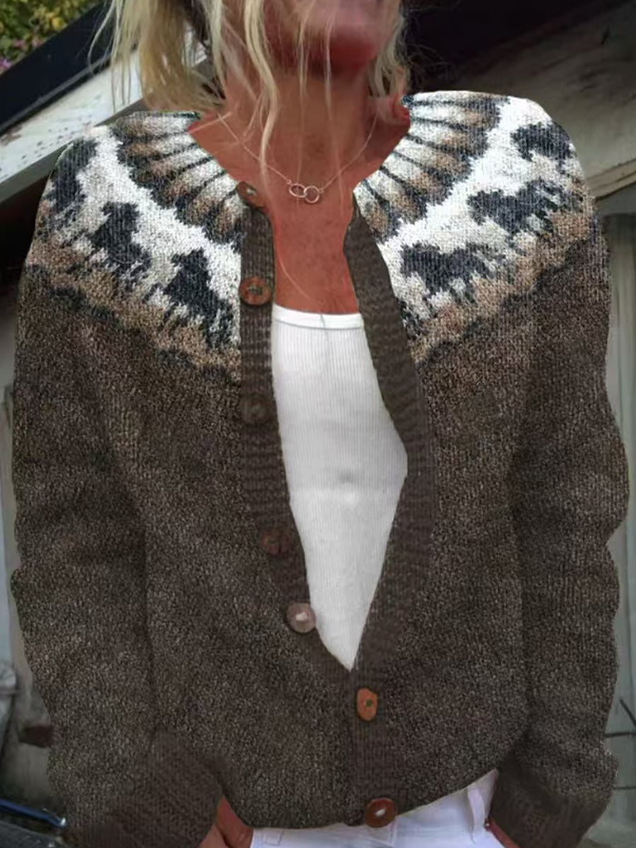 Women's Cute Animal Icelandic Sweater Button Cardigan Chunky Knit Sweater