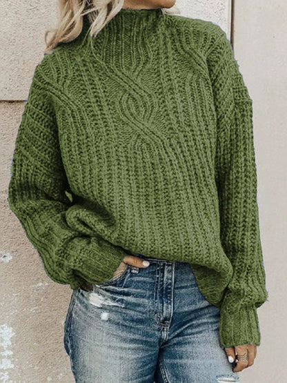 Women's Turtleneck Cable Knit Pullover Sweater