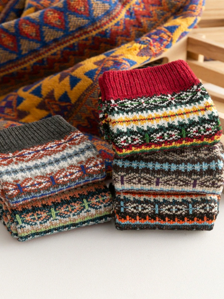 Men's Soft Warm Retro Rainbow Contrasting Socks(5 Pairs)