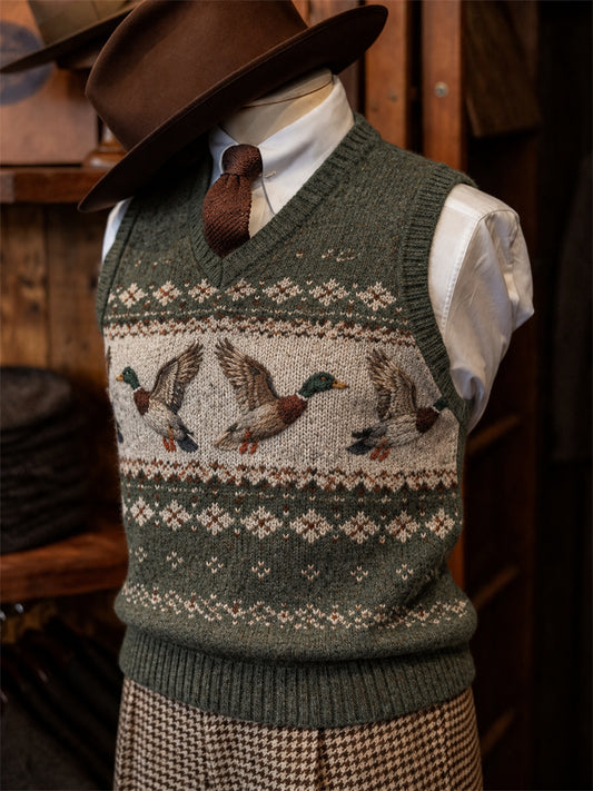 Men's Vintage Mallard Ducks Fair Isle Pattern Print Vest